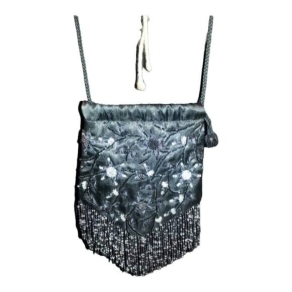 Jessica McClintock Black Beaded Sequins Handbag Purse Formal Drawstring New - Picture 1 of 1
